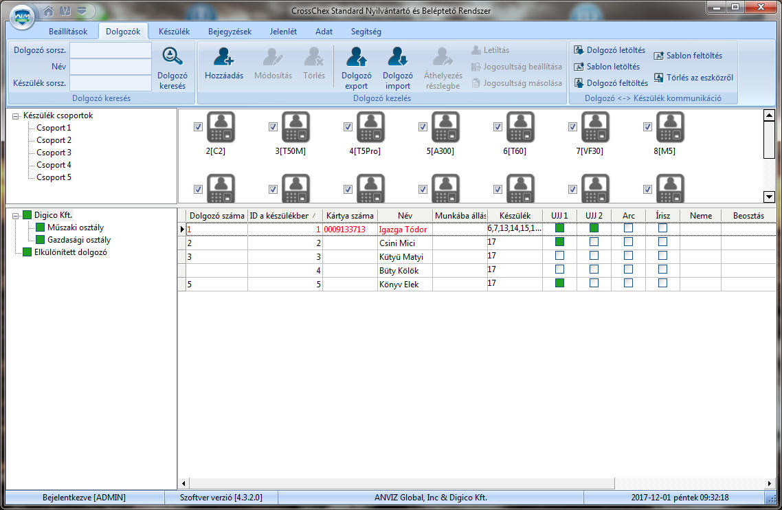 Kattints a teljes mérethez! AIM CrossChex komplex munkaidő nyilvántartó és beléptető szoftver