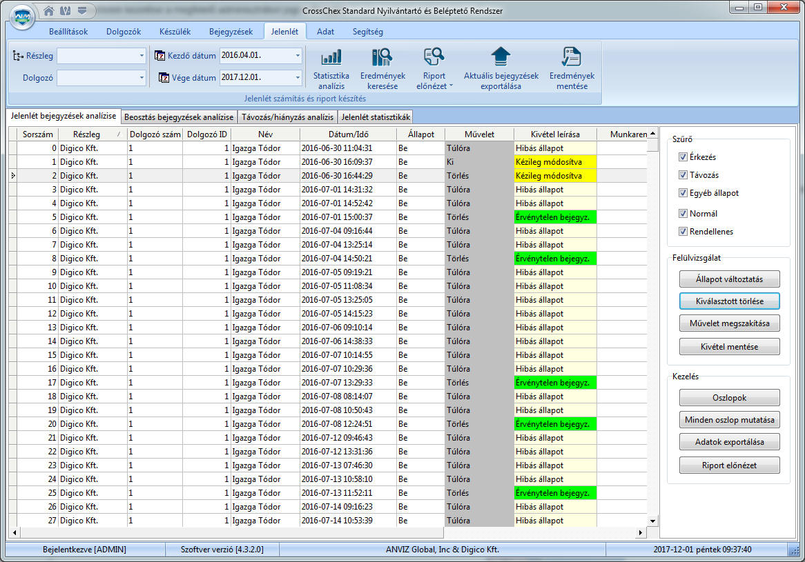 Kattints a teljes mérethez! AIM CrossChex komplex munkaidő nyilvántartó és beléptető szoftver